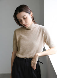 ハイネックパイルハーフスリーブニット