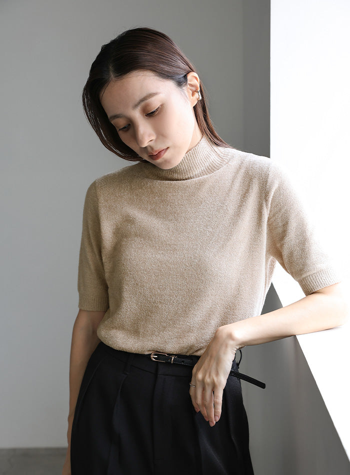 ハイネックパイルハーフスリーブニット