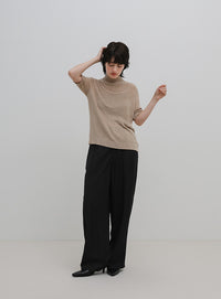 ハイネックパイルハーフスリーブニット