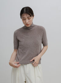 ハイネックパイルハーフスリーブニット