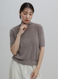 ハイネックパイルハーフスリーブニット