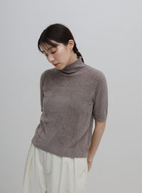 ハイネックパイルハーフスリーブニット