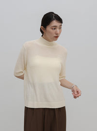 ハイネックパイルハーフスリーブニット