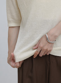 ハイネックパイルハーフスリーブニット