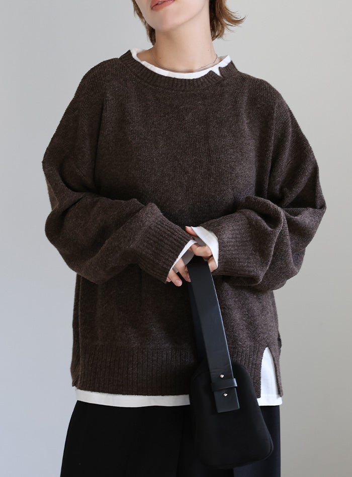 レイヤードライククルーネックニット