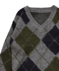 モヘアアーガイルVネックニット