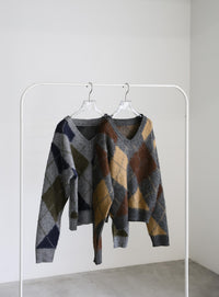 モヘアアーガイルVネックニット