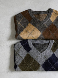 モヘアアーガイルVネックニット