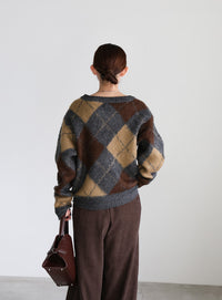 モヘアアーガイルVネックニット