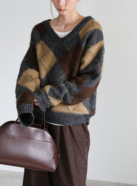 モヘアアーガイルVネックニット