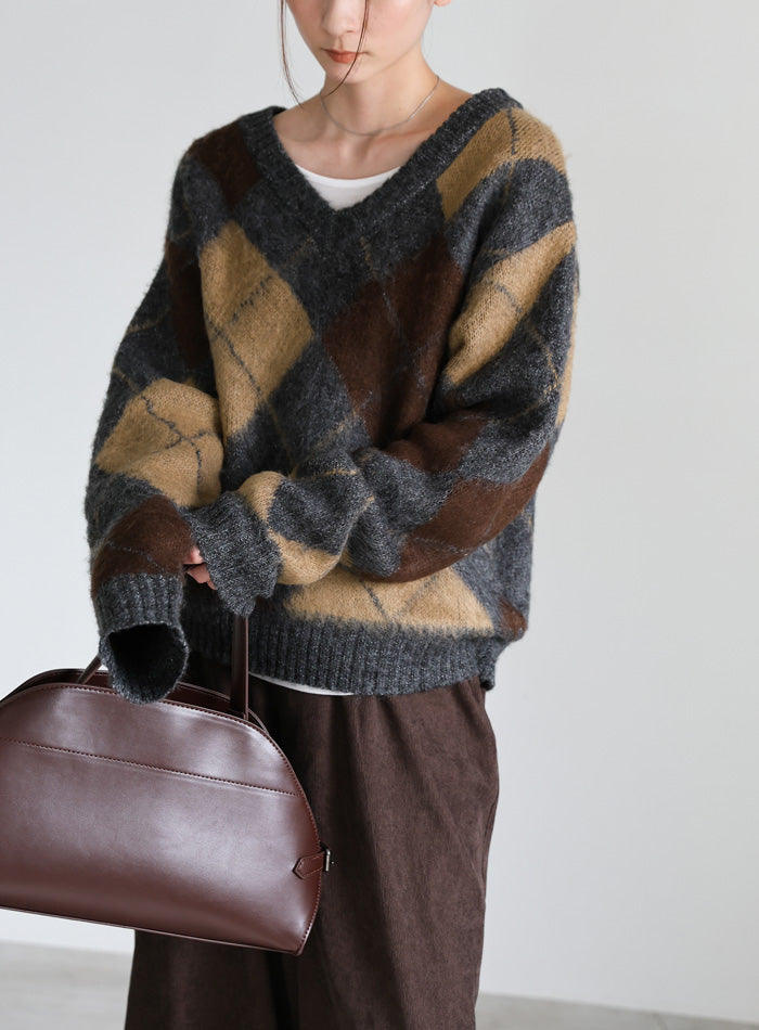 モヘアアーガイルVネックニット – SELECT MOCA