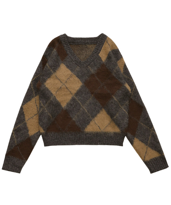 モヘアアーガイルVネックニット – SELECT MOCA