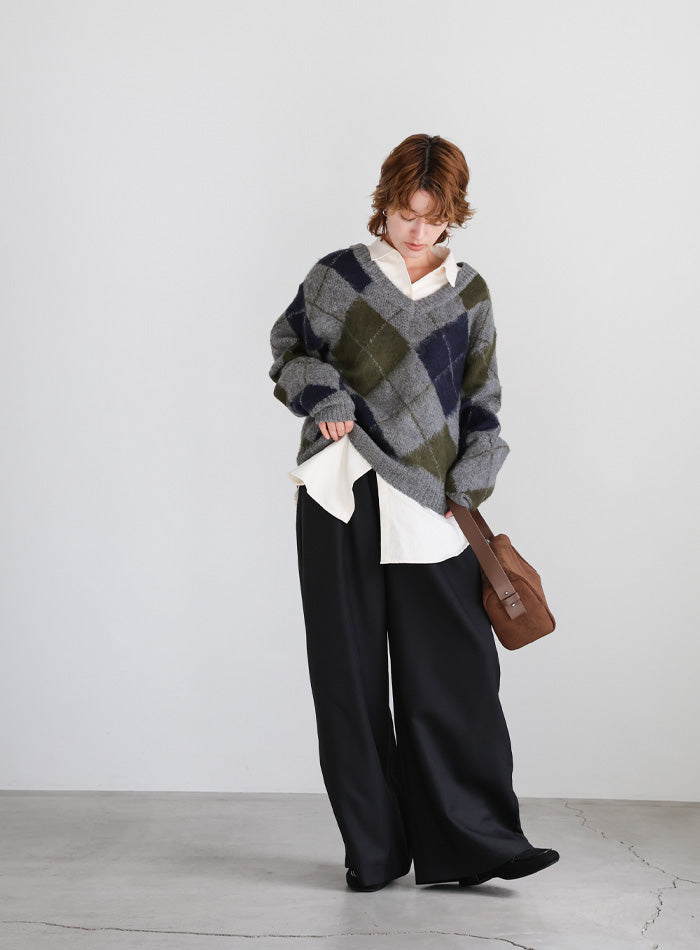 モヘアアーガイルVネックニット