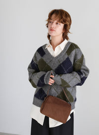 モヘアアーガイルVネックニット