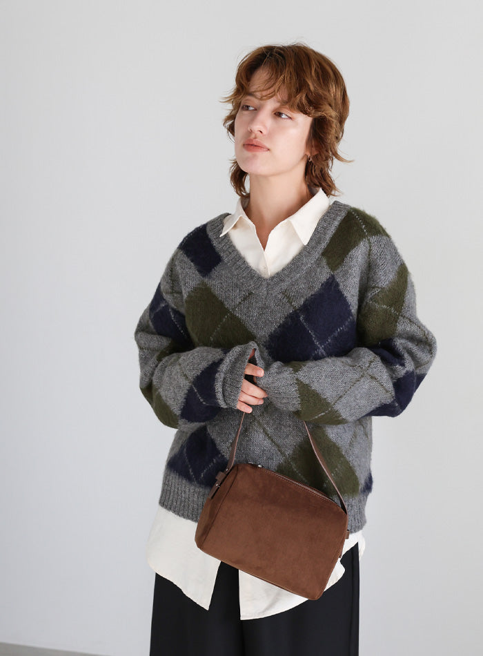 モヘアアーガイルVネックニット