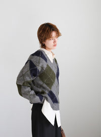 モヘアアーガイルVネックニット