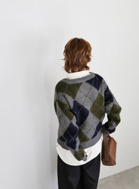 モヘアアーガイルVネックニット