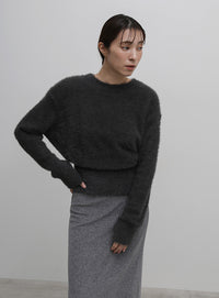 フェザーニットクルーネックトップス