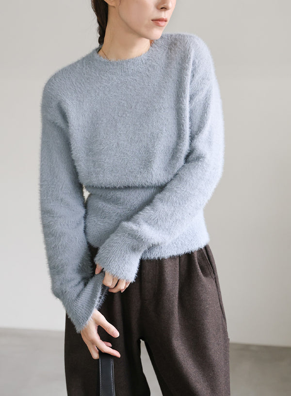 フェザーニットクルーネックトップス