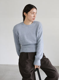 フェザーニットクルーネックトップス