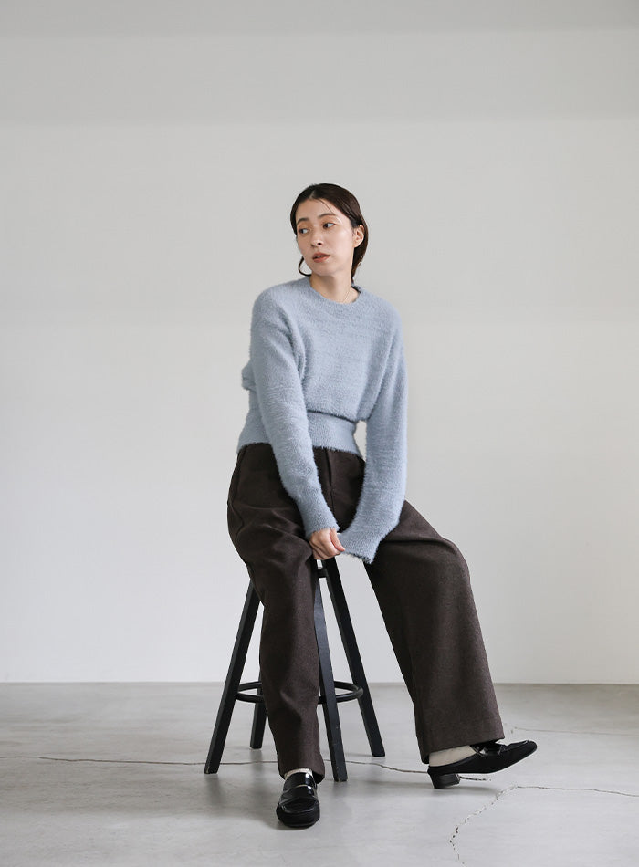 フェザーニットクルーネックトップス