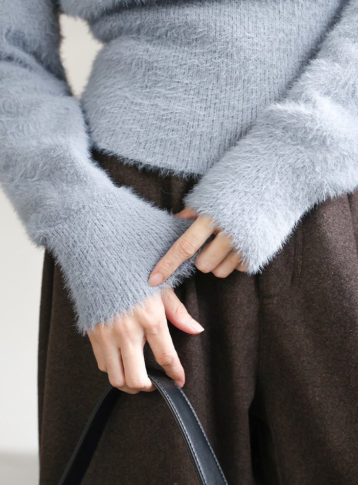 フェザーニットクルーネックトップス