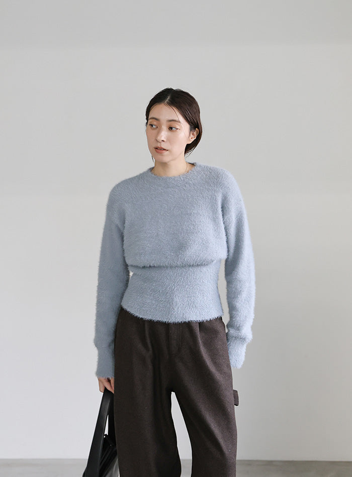 フェザーニットクルーネックトップス