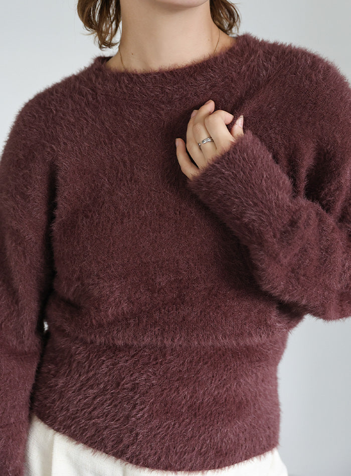 フェザーニットクルーネックトップス