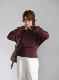 フェザーニットクルーネックトップス