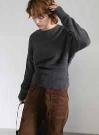 フェザーニットクルーネックトップス