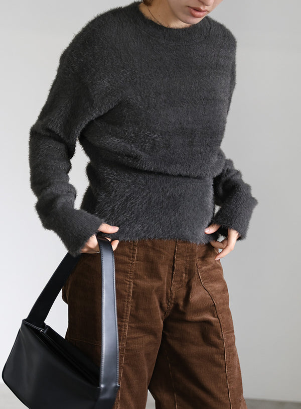 フェザーニットクルーネックトップス