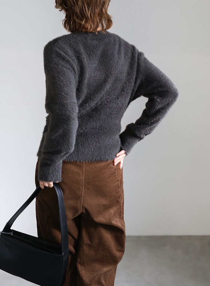 フェザーニットクルーネックトップス