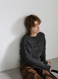 フェザーニットクルーネックトップス