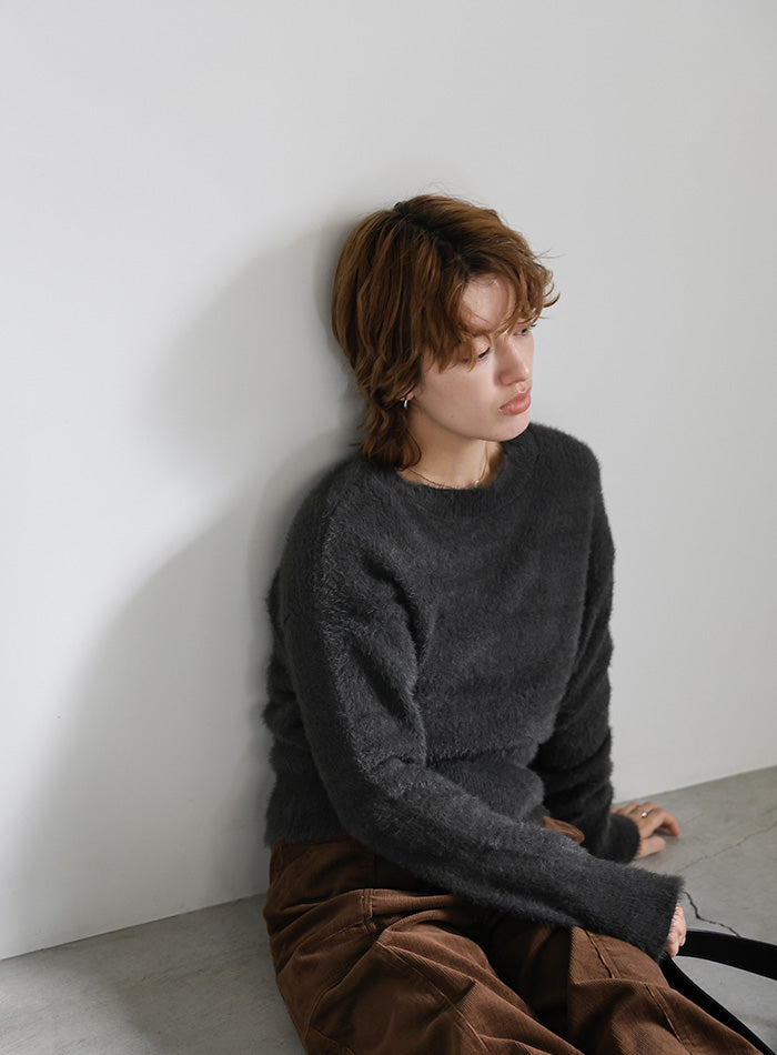 フェザーニットクルーネックトップス