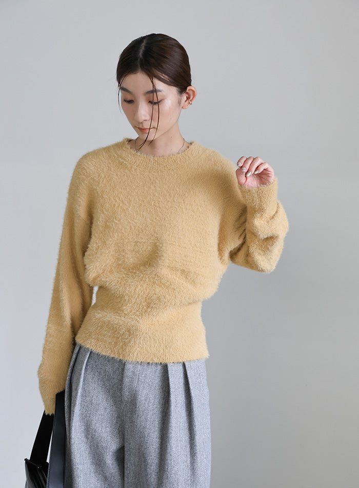 フェザーニットクルーネックトップス