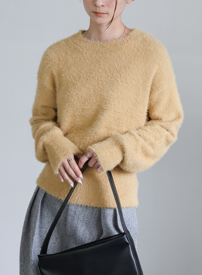 フェザーニットクルーネックトップス