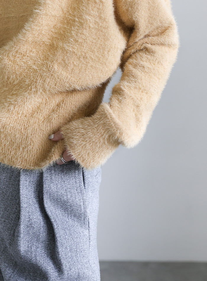 フェザーニットクルーネックトップス