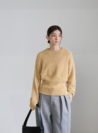 フェザーニットクルーネックトップス