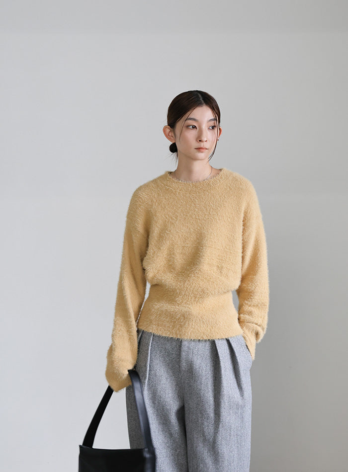 フェザーニットクルーネックトップス