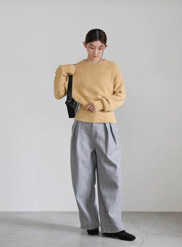 フェザーニットクルーネックトップス