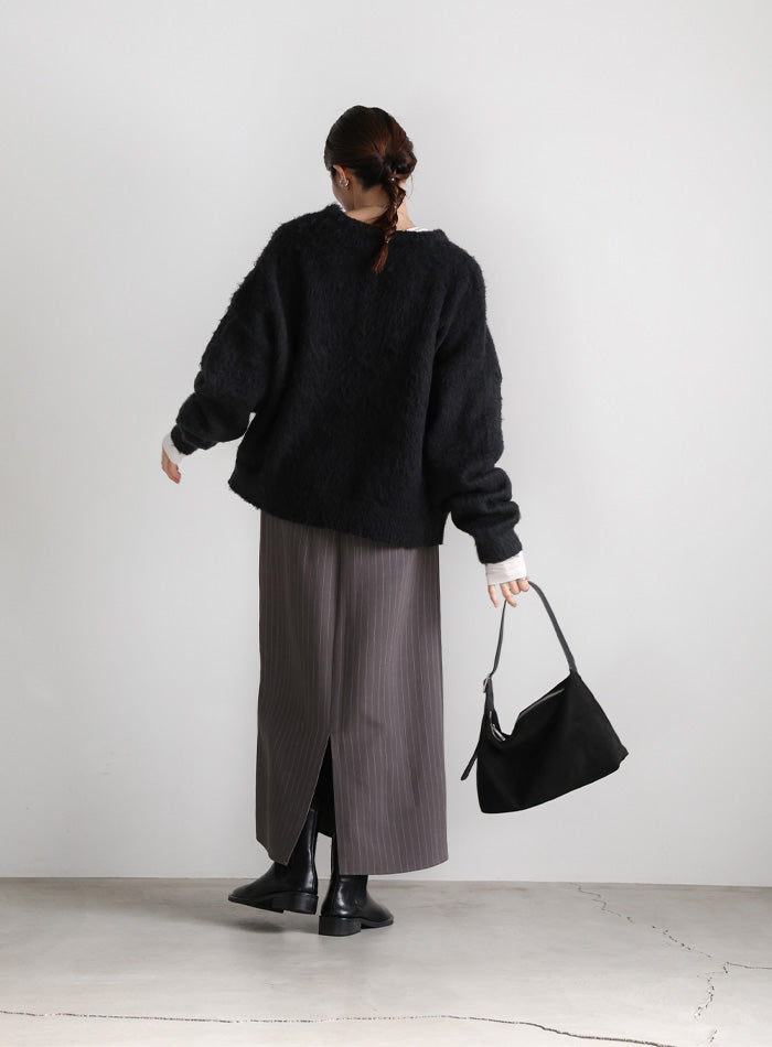 ウールタッチヘンリーネックオーバーニット