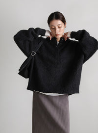 ウールタッチヘンリーネックオーバーニット