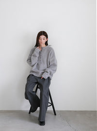 ウールタッチヘンリーネックオーバーニット