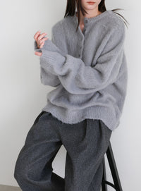 ウールタッチヘンリーネックオーバーニット