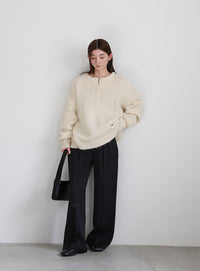 ウールタッチヘンリーネックオーバーニット