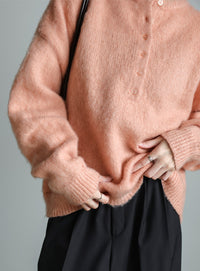 ウールタッチヘンリーネックオーバーニット