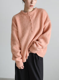 ウールタッチヘンリーネックオーバーニット