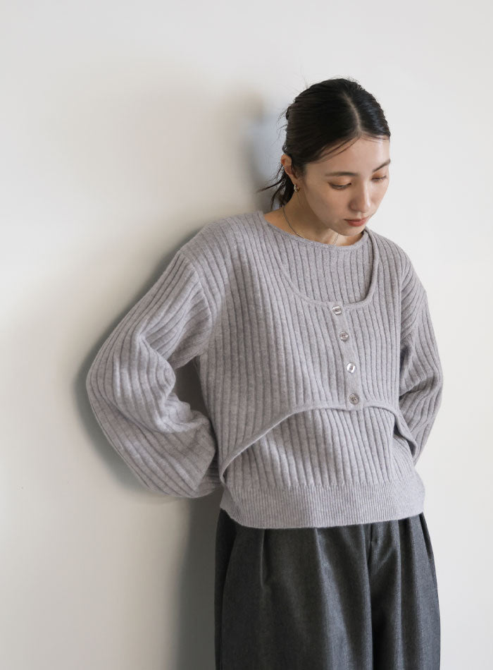 レイヤードデザインニット