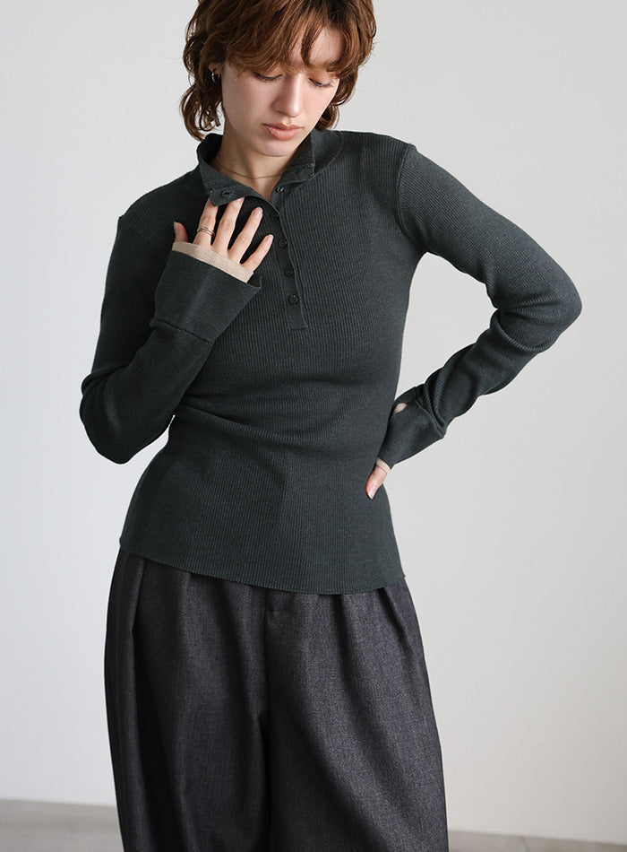 レイヤードスリーブヘンリーネックニット