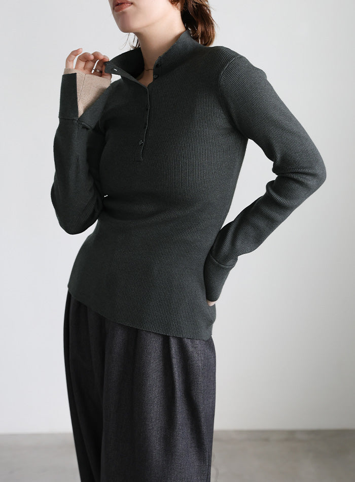 レイヤードスリーブヘンリーネックニット